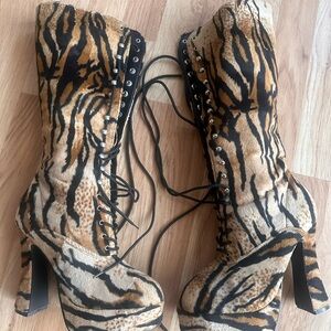 Animal Print Lace-Up Women's Boots